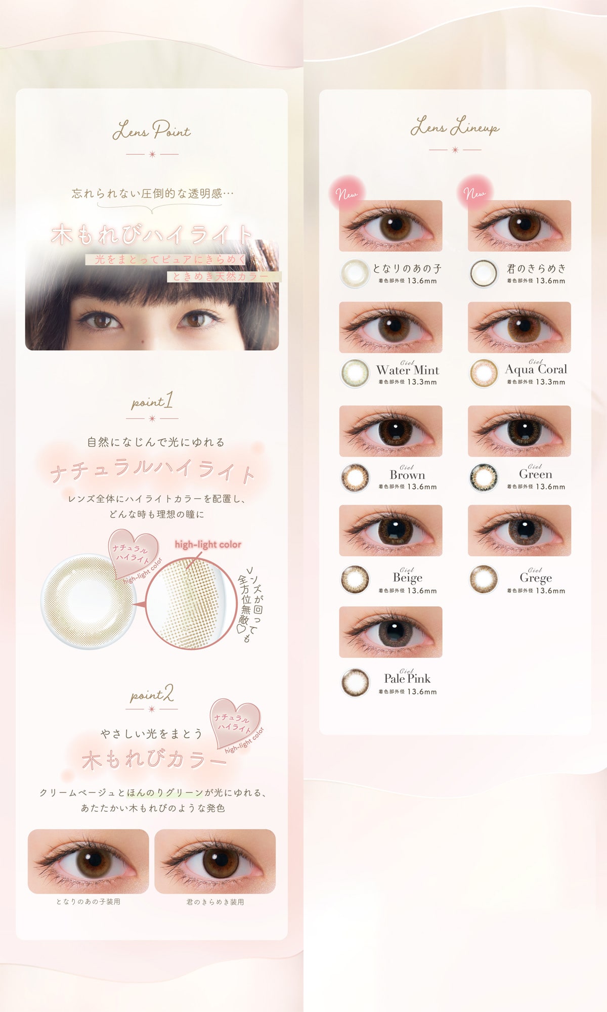ネオサイトワンデー シエル UV Neo Sight one day Ciel UV レンズポイント レンズラインナップ