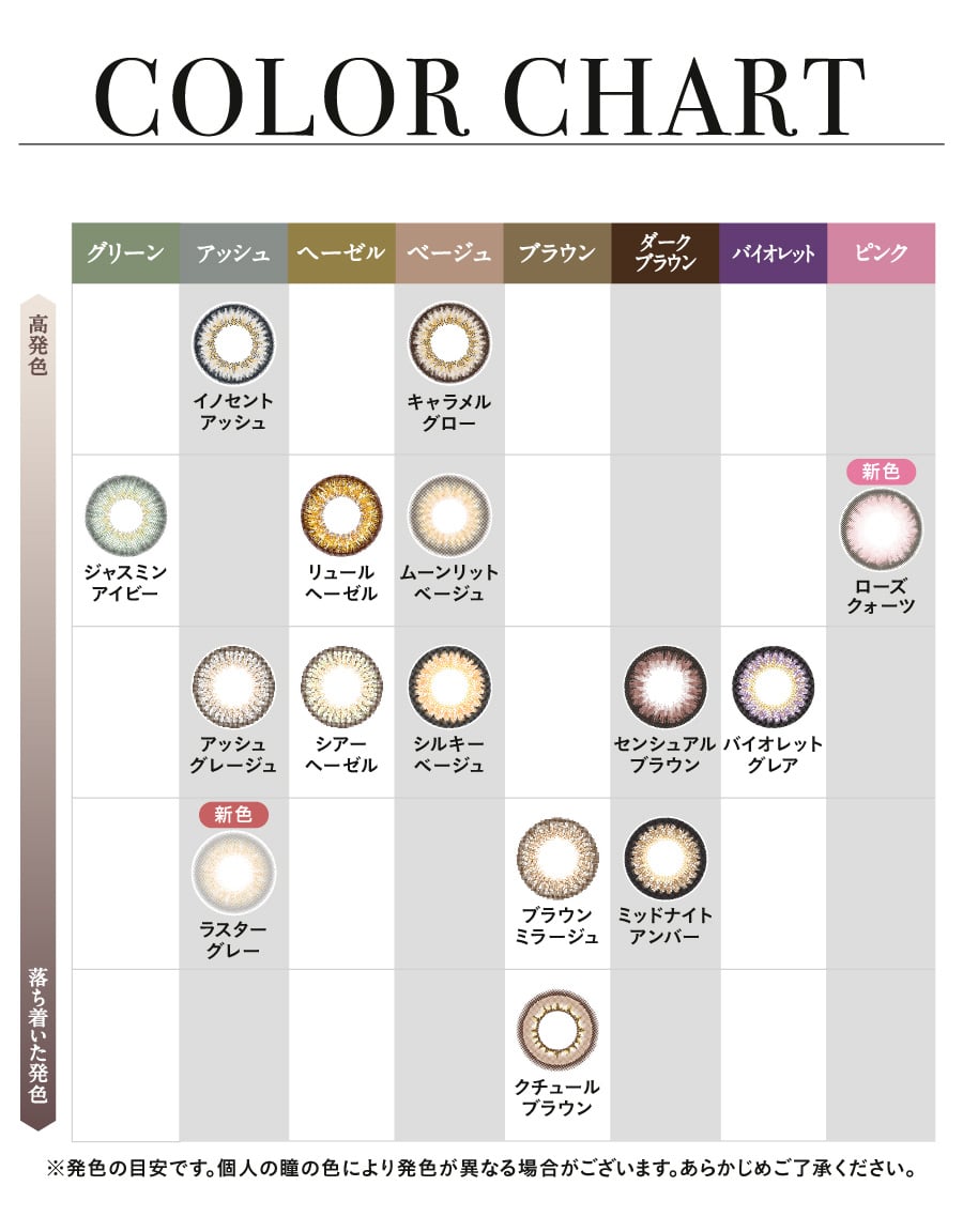 loveil Aqua rich F[ COLOR CHART